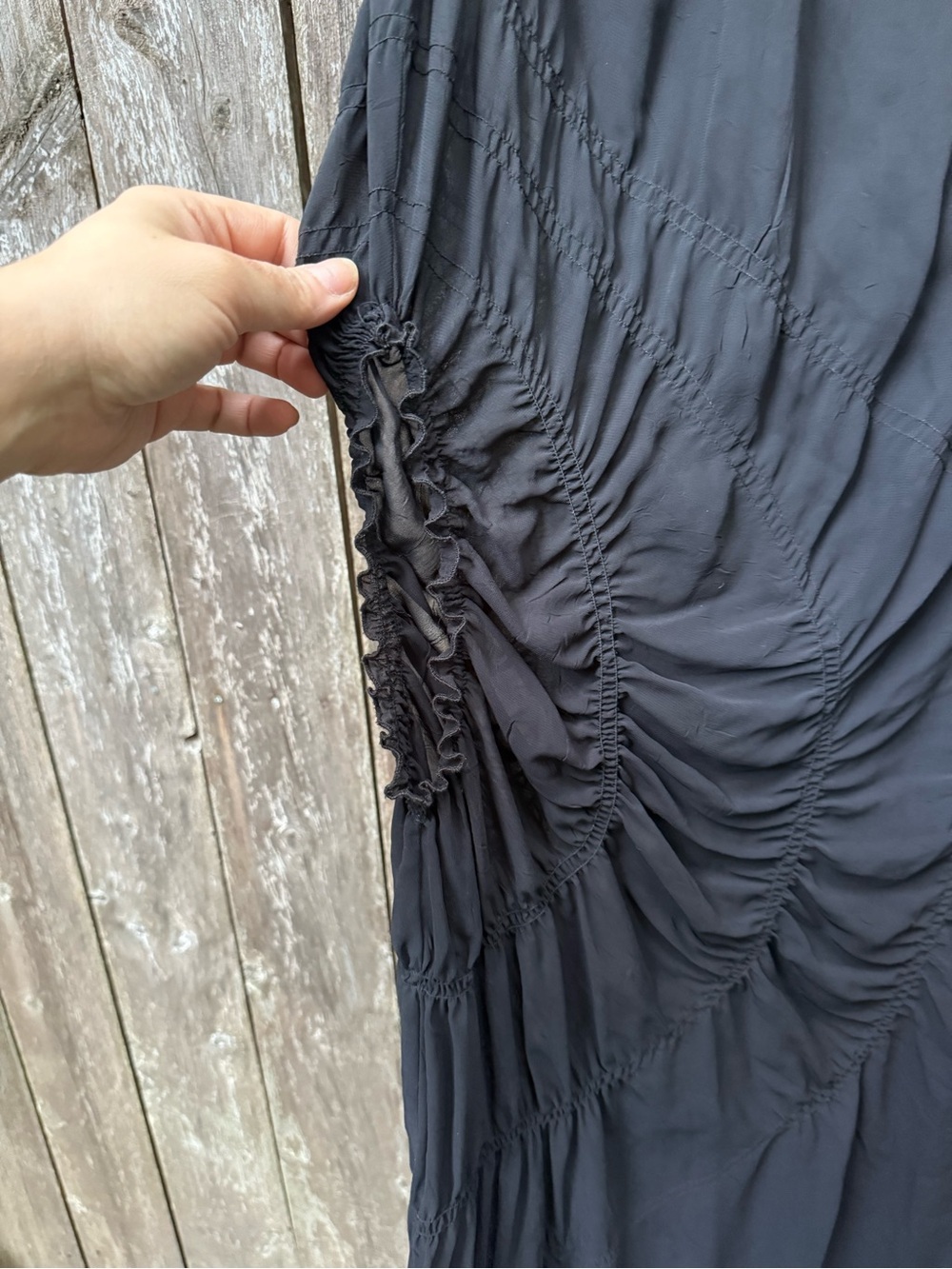 Archival 90’s Jean Paul Gaultier Femme Black Ruched Radial Gathered Midi Dress - Picture 5 of 12